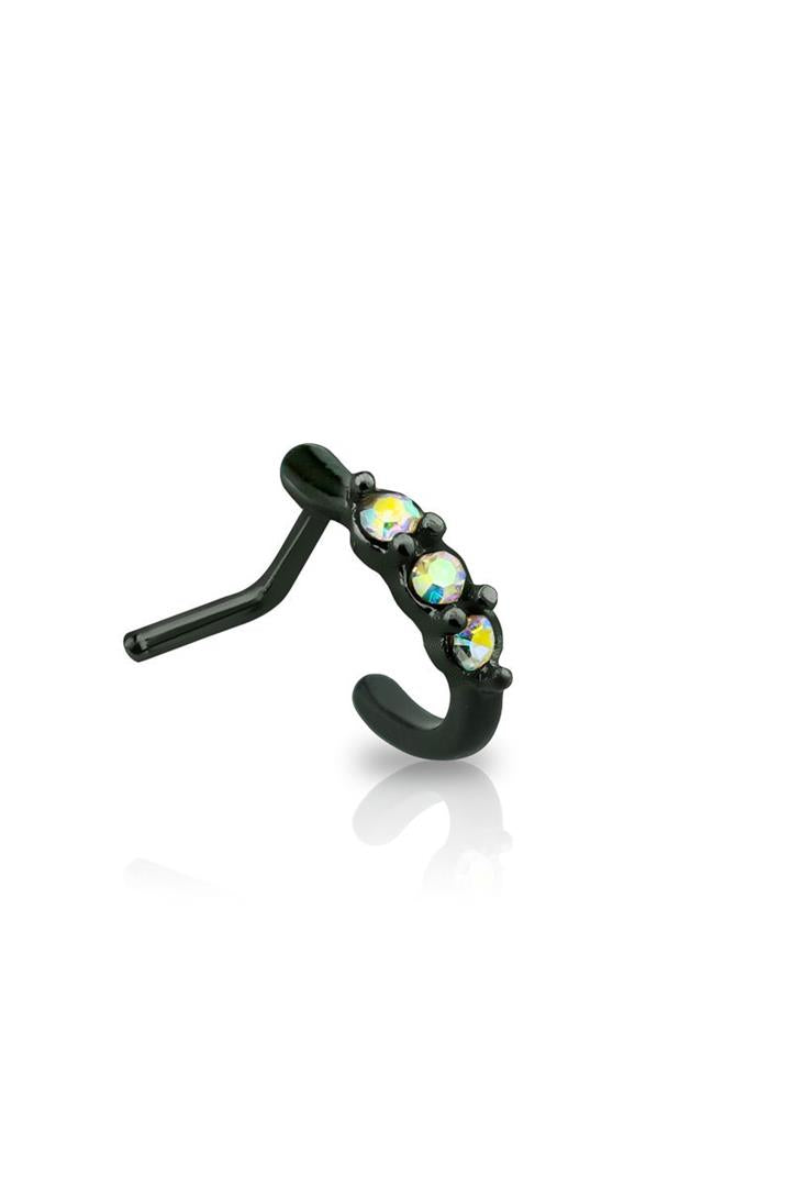 20G BLACK SURGICAL STEEL "L" SHAPE NOSE SCREW W/ 3CZ LINE
